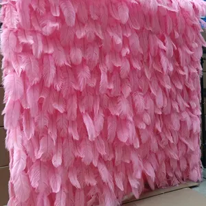 V081 3D Artificial Floral Ostrich Feather Wall Luxury Decoration Flower Wall Backdrop Panel Wedding Light Pink Feather Wall