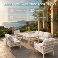 Conjunto de Sofás de Jardín de Aluminio de Formato Ancho para Patio Trasero Multizona, Ideal para Diseño Asimétrico y Flexible