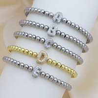Bracelet à perles bulles lettres couleur or avec zircon pour femme, bijou tendance, vente en gros