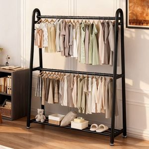 Double Layer Metal Coat <b>Rack</b> U Shape Standing Type For Bedroom Clothing Storage Multifunctional Indoor Use - Product Image 2