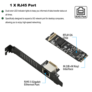 Adaptador Ethernet Interno NGFF M.2 de 5 Gbps, Tarjeta de Red de Doble Canal Compatible con 10/100/1000M/2.5G para Juegos de Escritorio - Product Image 3