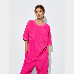 Camicetta da donna <span class=keywords><strong>fucsia</strong></span> a girocollo rilassato a maniche corte - Product Image 2