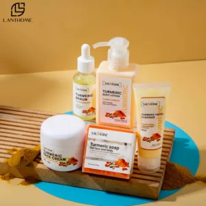 High Cost Performance Matching Turmeric Skin Care 5-Piece Set Facial Cream Serum Cleanser Soap Lotion Skincare Turmeric Set