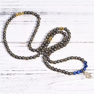 Fashion lucu Mini 6mm kalung manik-manik batu alam pirit kalung gelang bungkus panjang 26 inci dengan liontin <span class=keywords><strong>Hamsa</strong></span> - Product Image 3