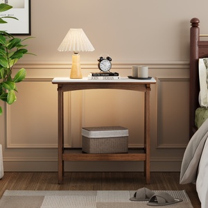 Retro Reddish Brown Narrow Side Table with Storage <b>Shelf</b> Small End Table for Living Room Entryway - Product Image 1