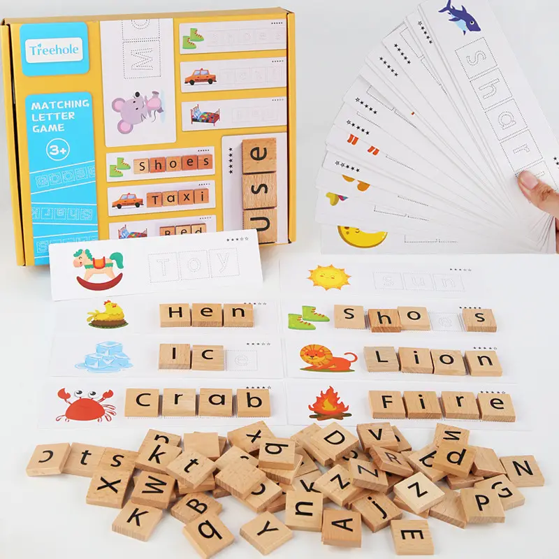Quebra-cabeças de madeira do alfabeto infantil, blocos de construção, cartões de cognição, brinquedo educacional, quebra-cabeças de madeira com letra