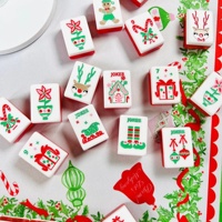 Cusyom Red Holly Jolly Christmas American Mahjong Set 160 Engraved Tiles Holiday Edition Festive Luxury Acrylic Mahjong Tiles