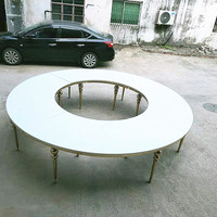Table de salle à manger demi-cercle en acier inoxydable Royal Luxury pour mariage et événements - Or avec plateau blanc
