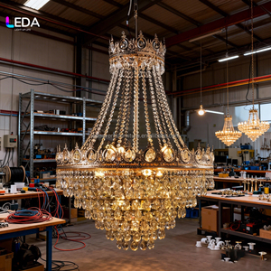 Lustre en cristal <span class=keywords><strong>de</strong></span> style palais luxueux LEDA, salles <span class=keywords><strong>de</strong></span> réception <span class=keywords><strong>de</strong></span> <span class=keywords><strong>mariage</strong></span>, lustre à lumière chaude, décoration <span class=keywords><strong>de</strong></span> plafond pour <span class=keywords><strong>mariage</strong></span> - Product Image 1