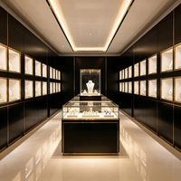 Comptoir de réception en acrylique blanc incurvé avec éclairage LED, design personnalisé, concept de magasin de bijoux Artistic Wave Ceiling Jewelry, partenaire Fortune 500