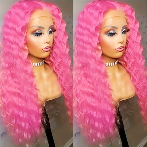 Perruques Lace Front 13x4 en Cheveux Humains Rose Pastel, Ondulées Profondes, Longues et Crépues, Pré-épilées, Sans Colle, pour Femmes Noires - Product Image 4
