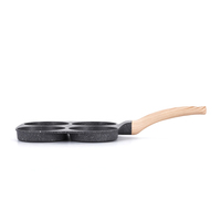 Poêle à œufs RAF R.2552 4-en-1, 19 cm, en aluminium, multi-compartiments, avec manche en bois, pour petit-déjeuner, œufs, viande, légumes, cuisine domestique