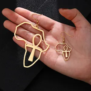 Fashion Cross Drop Earrings Stainless Steel Map Of Africa Earrings Hollow Out 2022 Dangle Africa Shape Earrings Women Jewelry