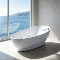 Baignoire de massage à remous en acrylique, baignoire ovale autoportante d'hydrothérapie avec jets, baignoire SPA individuelle pour salle de bain