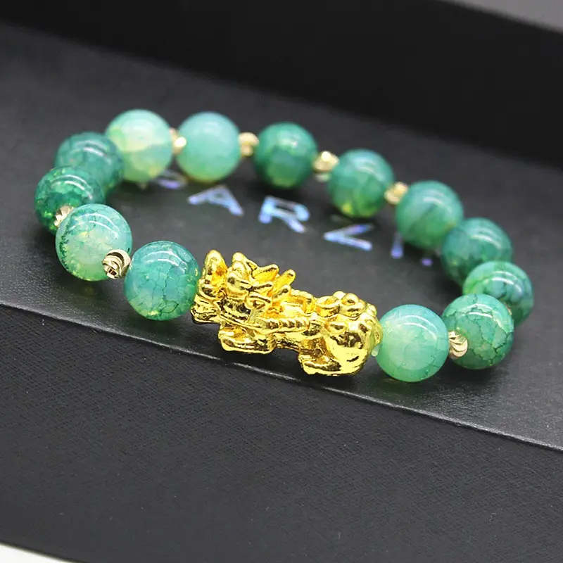 Pulsera con amuleto de la suerte, joyería de cristal, Jade, riqueza, cuentas de oro, Pixiu, Feng Shui, 2022