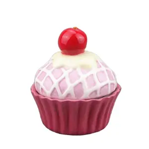 Màu Hồng Cupcake hình dạng gốm Cookie Jar lưu trữ thực phẩm Jar 500 ml tùy chỉnh