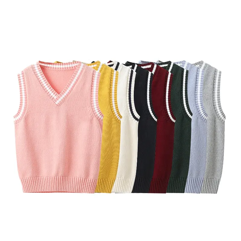 Vêtements pour enfants pull contrastant col en V gilet pull uniforme scolaire pour enfants filles gilet tricoté