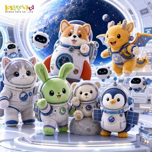 Juego de Peluches Personalizados de Astronautas de la Estación Espacial, Peluches de Corgi, Gato, Pingüino, Dragón y Conejo - Product Image 1
