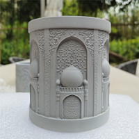 Pot à bougie musulman en béton personnalisé de 10 oz, nouveau design, conteneur cylindrique coloré en ciment avec couvercle en forme de lune pour la maison, l'hôtel, le Ramadan