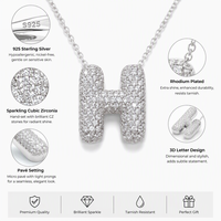 Pendentif Lettre Kirin en Gros, Plaqué Rhodium, Argent Sterling 925, Unisexe, Mode, Lettre Bulle en Zircon Cubique, Style Gothique, Personnalisable