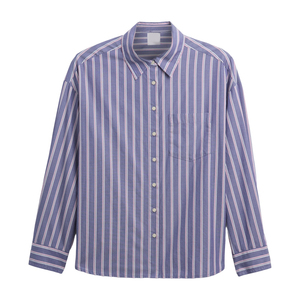 Camicie da donna larghe con bottone a righe in cotone a righe in cotone OEM con Logo ricamato personalizzato per abbigliamento Casual - Product Image 1