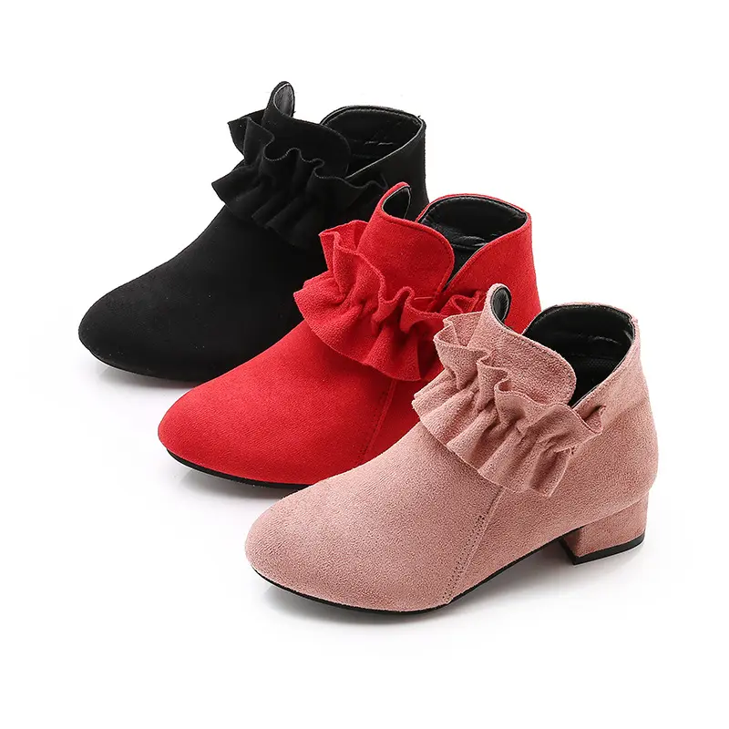 Children's zippers shoes girls boots autumn and winter 2022 new high-heeled princess single boots baby fleece short boots