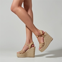 Sandales à talons hauts tendance à l'européenne, sandales ouvertes pour femmes, sandales compensées en espadrille plateforme d'été