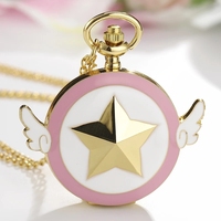 Collier de montres dorées Anime du Japon, pendentif rose en forme d'étoile et de pierre précieuse, horloge magique pour femmes, cadeau pour filles