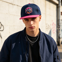 Gorra de Visera Plana de Dos Tonos OEM ODM, Gorra de Estilo Urbano de Algodón Twill con Parche Bordado Hexagonal Retro, Gorra Snapback Cómoda