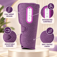 Appareil de massage des jambes sans fil violet avec compression d'air, chaleur, 5 modes et 3 niveaux EMS pour les soins des jambes à domicile et au bureau