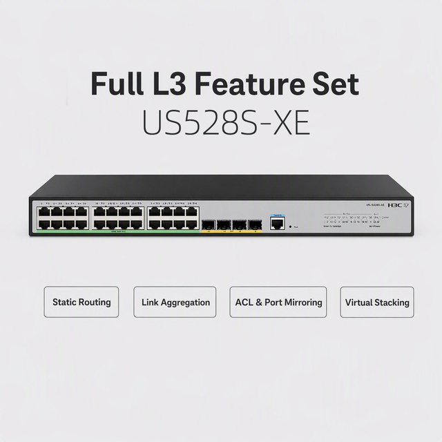 Original H3C US528S-XE 24 Port Gigabit L3 Managed Switch, 4x10G SFP+, Cloud Platform Management, 1U