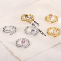 Bague pour femme en cuivre plaqué or micro-incrustée de zircon, ouverte, scintillante, en forme de tulipe