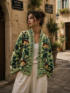 Vintage Cotton Kantha Sujani <b>Jacket</b> Handmade <b>Embroidered</b> Boho Ethnic <b>Womens</b> Statement Outerwear Waterproof Quick Dry Reversible - Product Image 2