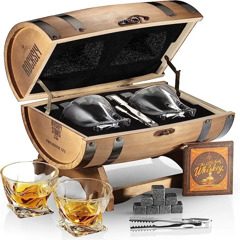 wooden Whisky Stones wine Barrel Box Gift Set