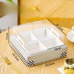 Postre a medida, 4 agujeros, cajas de embalaje de té de la tarde francés, tapa transparente, Caja de galletas transparente biodegradable - Product Image 5