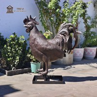 Sculpture de coq en bronze TREVI pour extérieur, taille réelle, statue de poulet en métal moulé antique pour la décoration de la ferme et du jardin