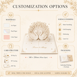 Cartes d'invitation de mariage personnalisées Winpsheng, design créatif 3D pop-up, finition mate moderne, papier offset 148x210mm - Product Image 5
