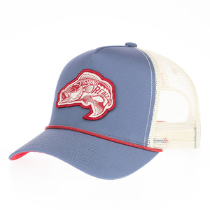 Gorra Trucker <span class=keywords><strong>de</strong></span> Pesca Azul Personalizada <span class=keywords><strong>de</strong></span> Sarga <span class=keywords><strong>de</strong></span> Algodón con Malla Ligera Trasera, Parche Tejido, Detalle <span class=keywords><strong>de</strong></span> Cuerda y Visera Curva, Ajustable con Broche - Product Image 1