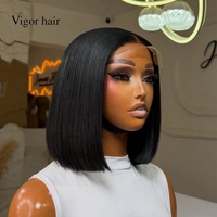 Perruques Bob en Cheveux Humains Bruts 100% Naturels, Couleur Noire, Densité 250%, SDD Lisses Comme des Baguettes, 5x5, 10 Pouces, Vente en Gros