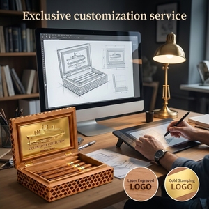 Vietnam Wooden Treasure Chest Craving Cigar Humidor Box Wood Brown Men Desktop Case Gift for Father Humidifier for 20 Cigars - Product Image 2