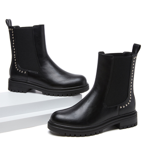Bottines à lacets pour femmes avec logo personnalisé, cuir PU de haute qualité, bottines <span class=keywords><strong>Chelsea</strong></span> à clous, semelle durable, style chic urbain - Product Image 1