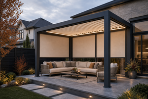 Pérgola de Aluminio RKOVE RK-C2 4*5 con Techo de Láminas Motorizadas y Persianas Laterales Retráctiles, Luz LED, Gazebo para Jardín Exterior - Product Image 6
