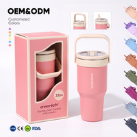 Gobelet isotherme Everich 32oz avec poignée, couvercle et paille, en acier inoxydable 304 à double paroi, pour le sport et les activités de plein air