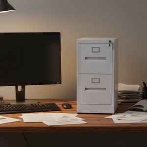 Armoire à dossiers verticale en métal à 2 tiroirs, design étroit blanc avec serrure pour bureau, atelier, maison, format A4, légal, lettre - Product Image 2