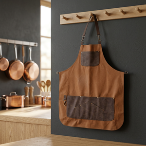 Classic Bib <b>Apron</b> Canvas Brown With Multiple Pockets For Daily Cooking Use - Product Image 5