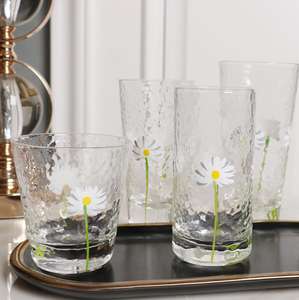 Gobelet en verre écologique résistant à la chaleur et à la chaleur, motif martelé, <span class=keywords><strong>marguerite</strong></span> texturée, peint à la main - Product Image 5