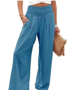 <span class=keywords><strong>Pantalon</strong></span> en coton et <span class=keywords><strong>lin</strong></span> pour <span class=keywords><strong>femme</strong></span>, style ou logo personnalisé, ODM, coupe ample, décontracté, uni, droit, grandes tailles - Product Image 1