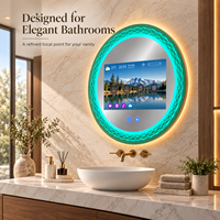HAOCROWN Cermin TV LED Bulat dengan Pencahayaan Gelombang Dekoratif, Cermin Televisi Dinding untuk Kamar Mandi Hotel dan Rumah.