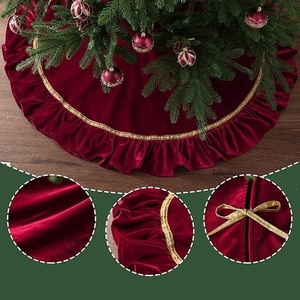 Falda para Árbol de Navidad Roja de Lujo con Encaje Dorado y Terciopelo Ecológico de 90CM/120CM de YUELIAN Factory, Decoración Festiva para el Hogar - Product Image 3