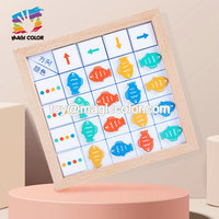 Jeu de tri et d'association sur le thème des animaux marins en bois avec cartes double face et jeu de puzzle interactif à boutons sur la faune marine W12E249